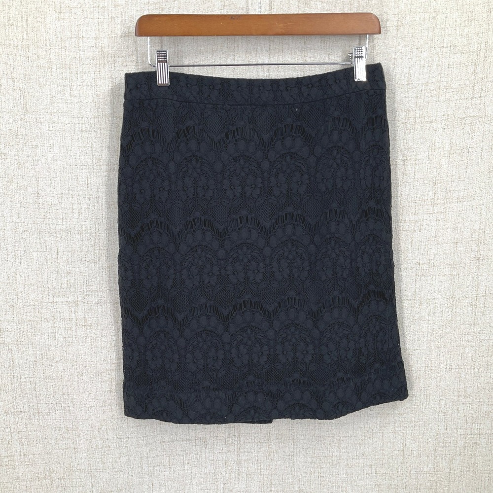 J.Crew Pencil Skirt Women‎ 6 Black Lace Floral Scalloped Classic Minimalist